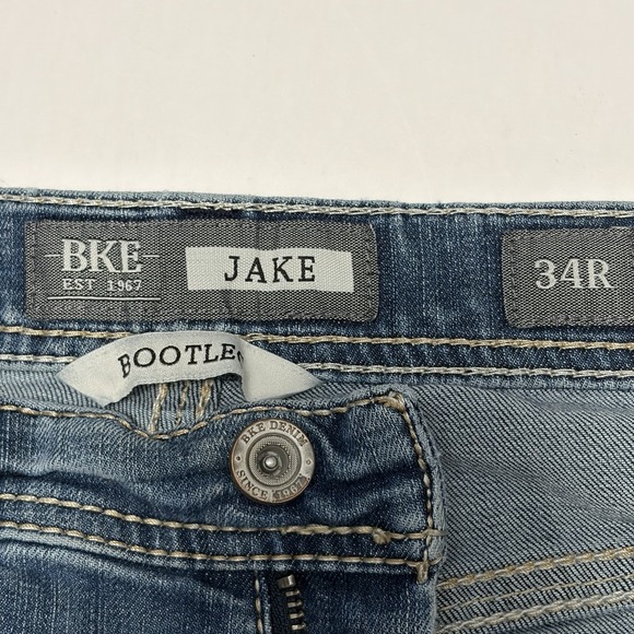 BKE Mens Y2K Jake Bootleg Light Wash Denim Jeans 34R 35x32 Distressed - Picture 3 of 11